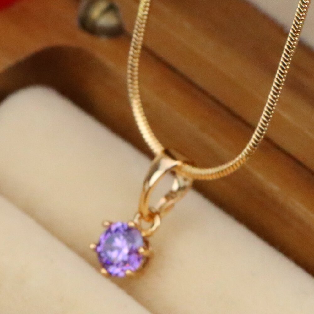 "Mini Purple Rose Gold Pendant with Sparkling Solitaire Design, XPPT1227